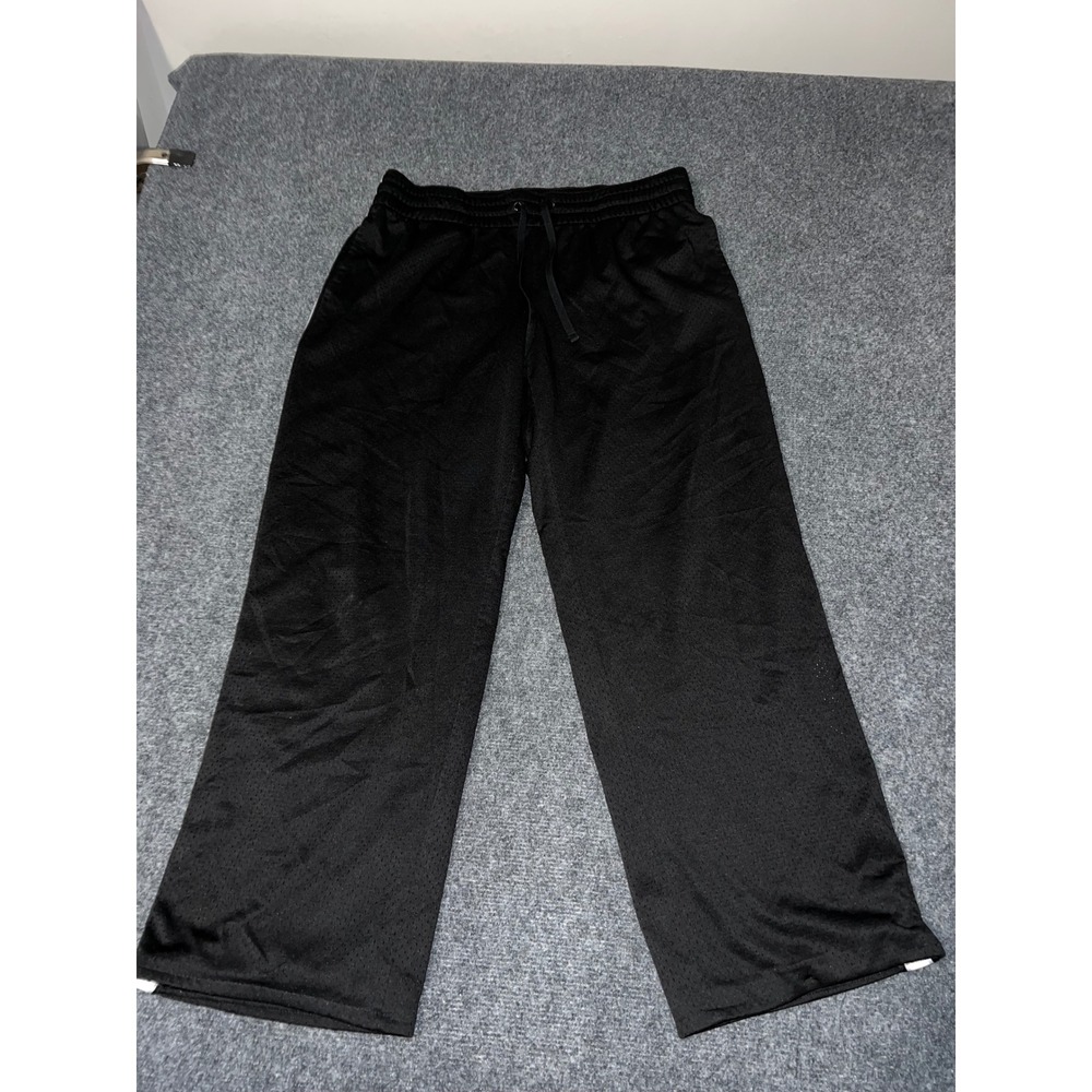Danskin Now Boys Black Mesh Athletic Pants Size L 12-14 White Side Stripe